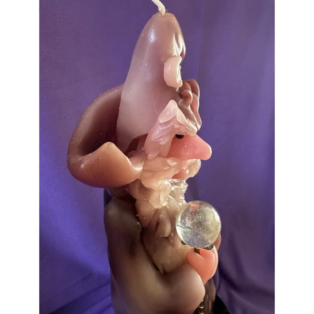 RARE Vintage Northern Lights Wizard Candle 16” Hand Carved-Crystal Orb-Signed